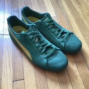 NWOT Puma Men's Size 9 Solid Green Super Clyde Cowhide Sneakers,Logo,MINT